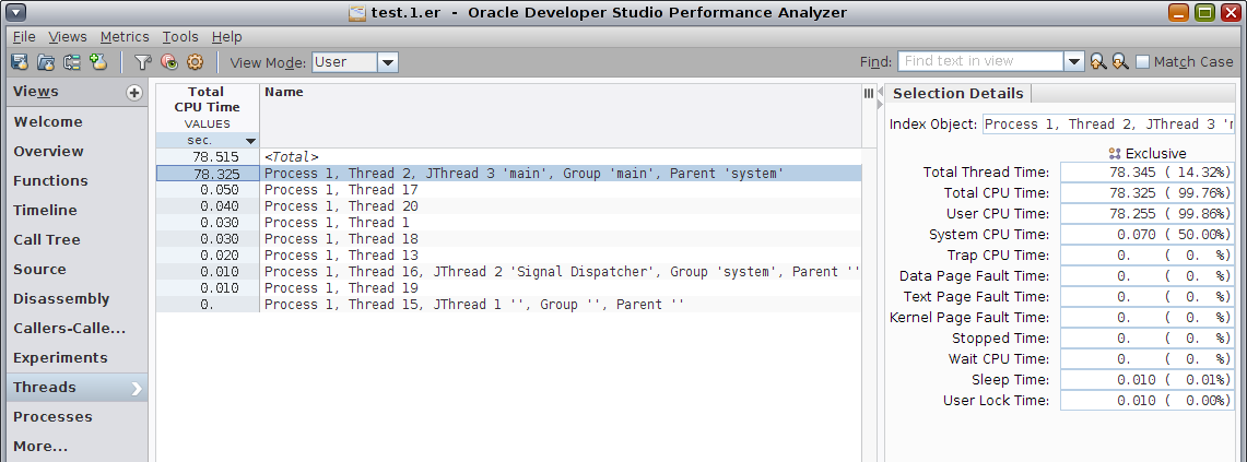 image:Threads view of Performance Analyzer