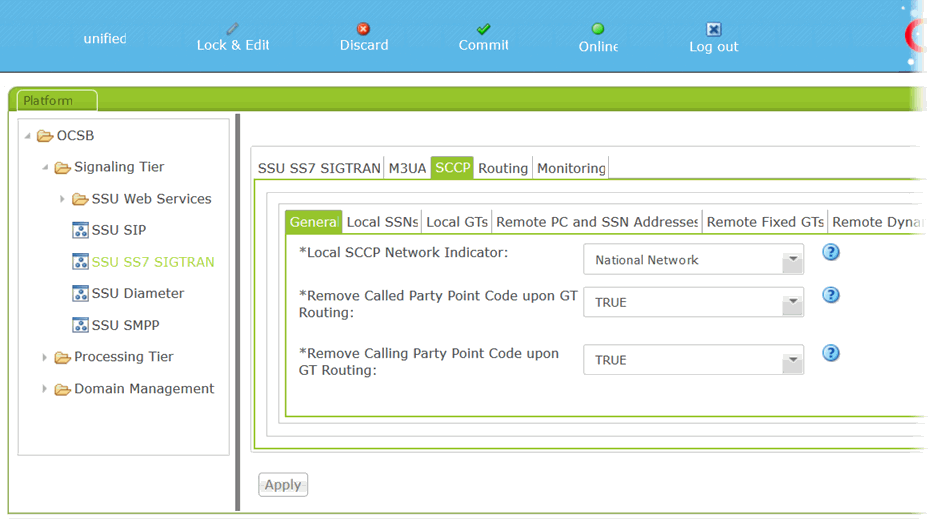 Configuring SS7 SSU for SIGTRAN