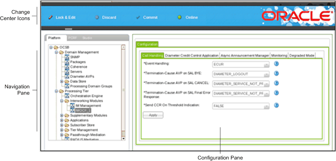 Administration Console Working Areas