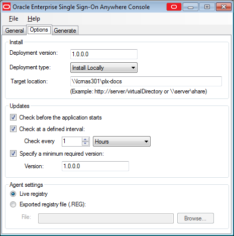 Options Tab settings