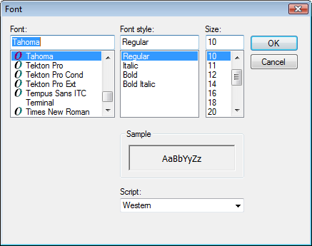Font menu