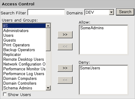 Access Control panel