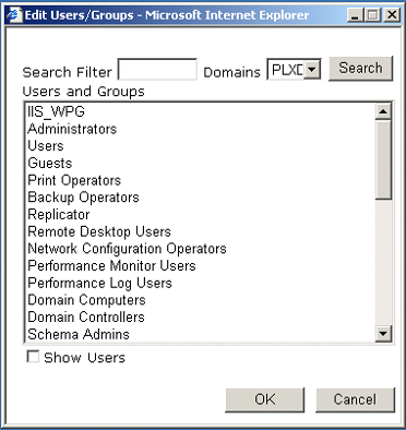 Password Reset Edit Users and Groups dialog