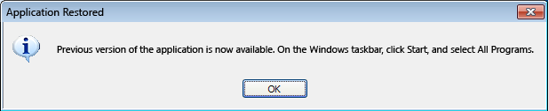 Application restored message