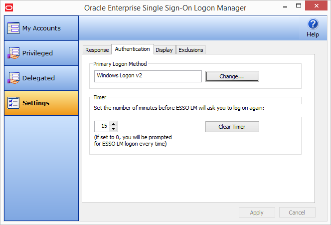 Authentication tab settings
