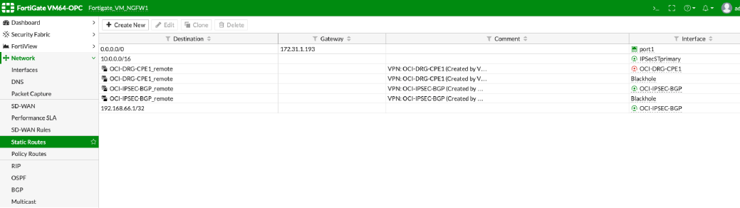 Click to expand This image shows the static route to the Oracle BGP IP address through the tunnel.