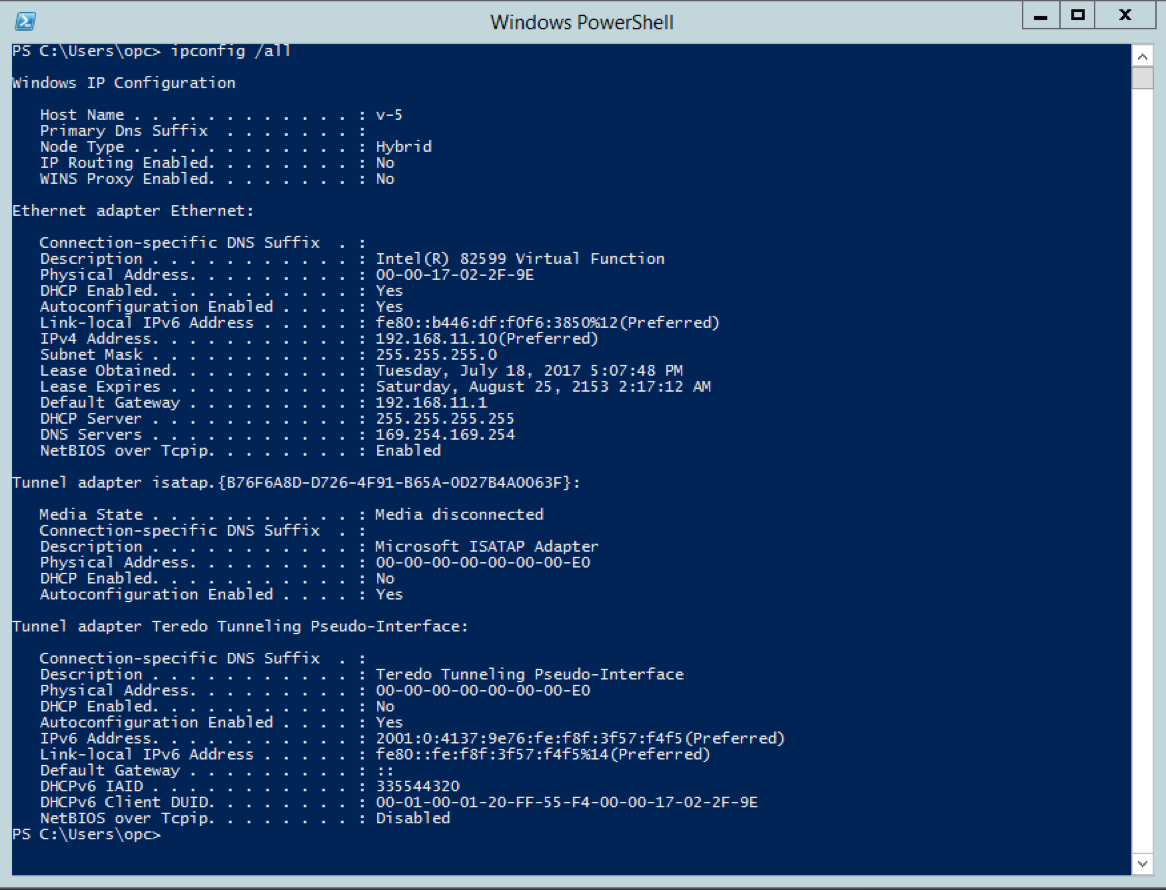 Click to expand This image shows the results of the ipconfig /all command.
