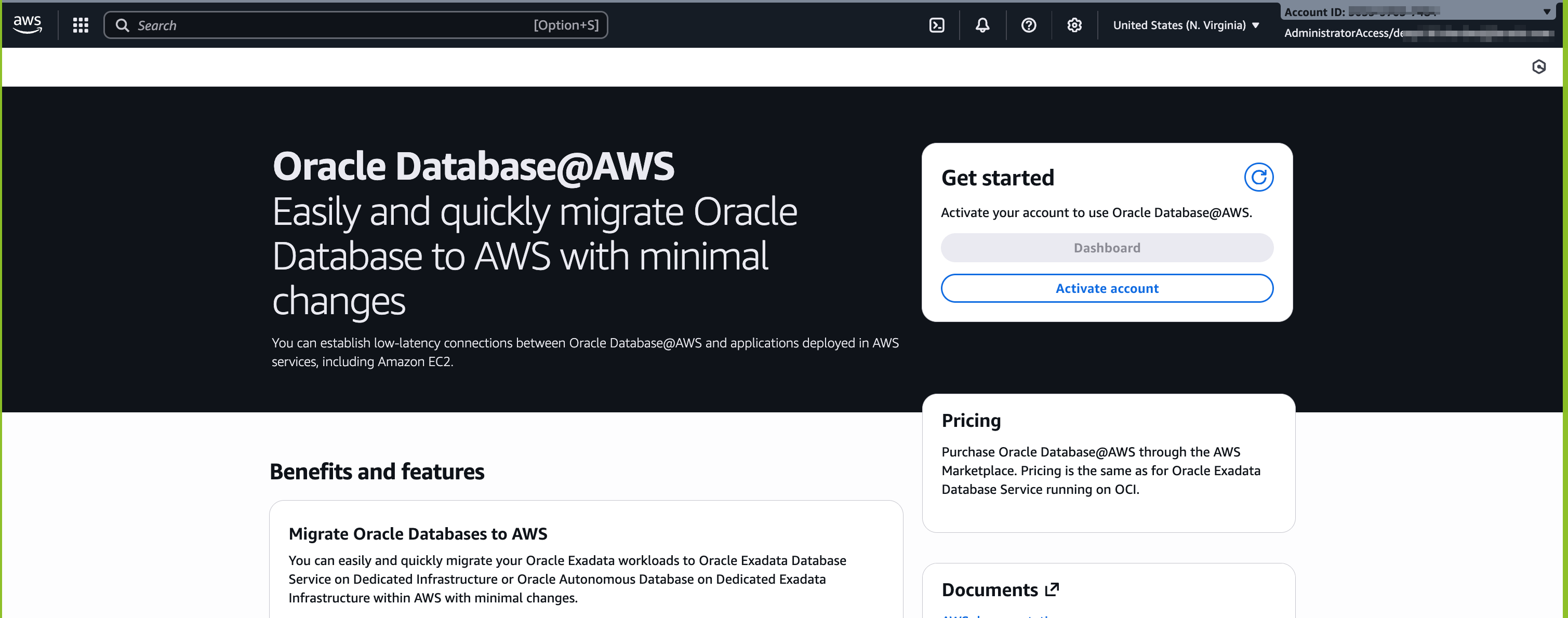 Click to expand AWS dashboard with Activate account button.