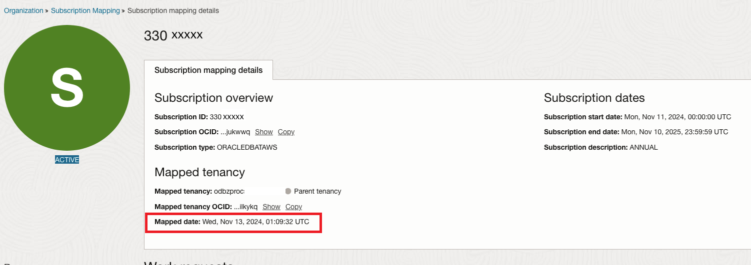 Click to expand An image of the subscription mapping details