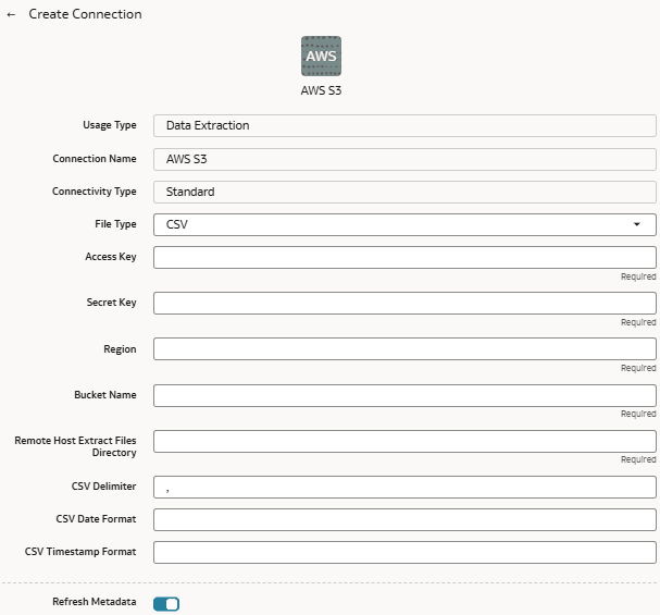 Create Connection dialog for AWS S3 Create Connection dialog for AWS S3