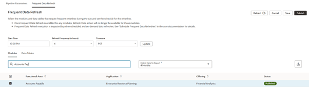 Frequent Data Refresh dialog: Select Functional Area Frequent Data Refresh dialog: Select Functional Area
