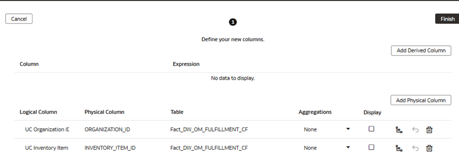 The Add Columns page displaying the Logical Column in which you must enter unique logical column names The Add Columns page displaying the Logical Column in which you must enter unique logical column names