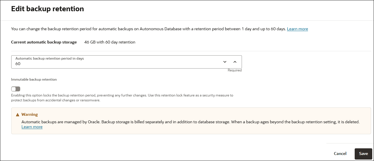 Description of adb_edit_backup_retention.png follows Description of adb_edit_backup_retention.png follows