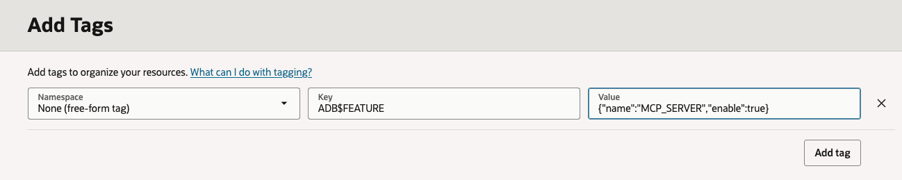 Free-form tag for enabling MCP server Free-form tag for enabling MCP server