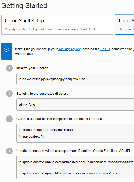 Description of fn-local-setup-commands.png follows Description of fn-local-setup-commands.png follows