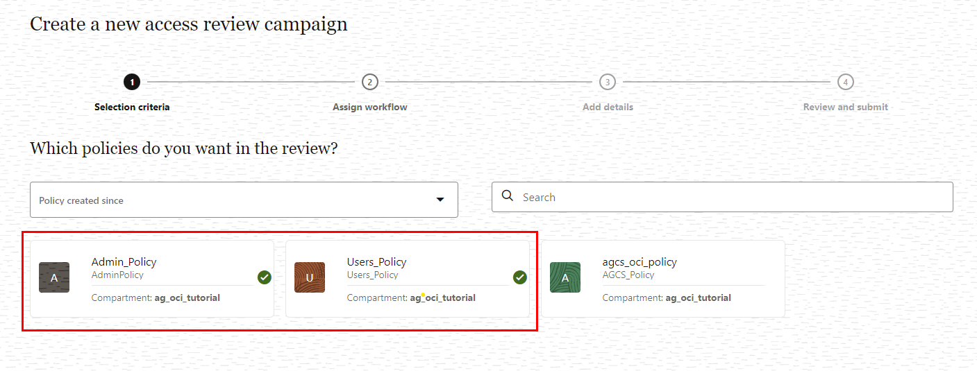Select policies in the campaign selection criteria