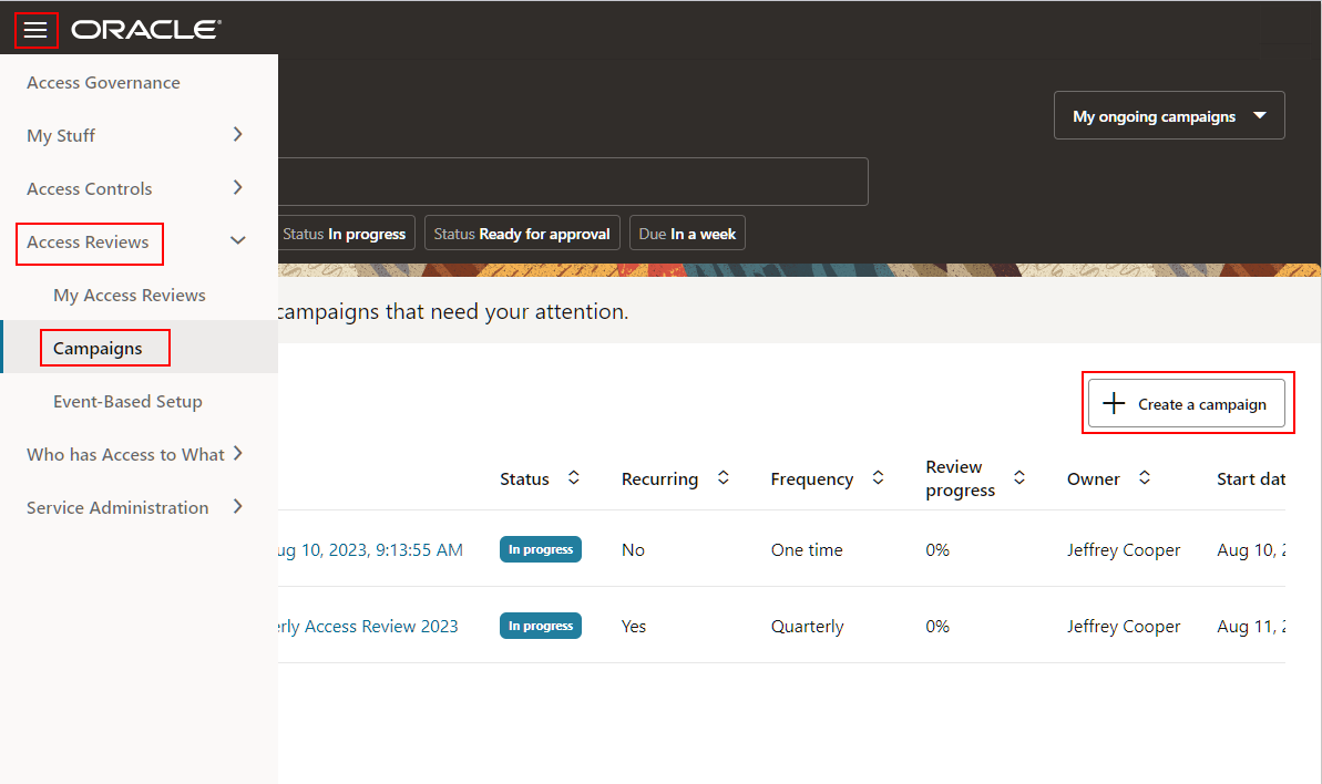 Navigate to the Campaigns page