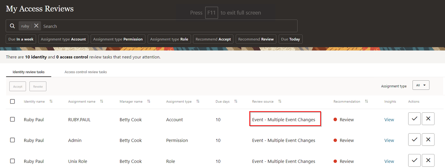 Access Reviews for Multiple Event Changes