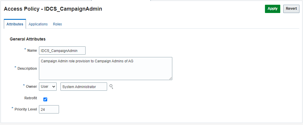 Access Policy Name and Description