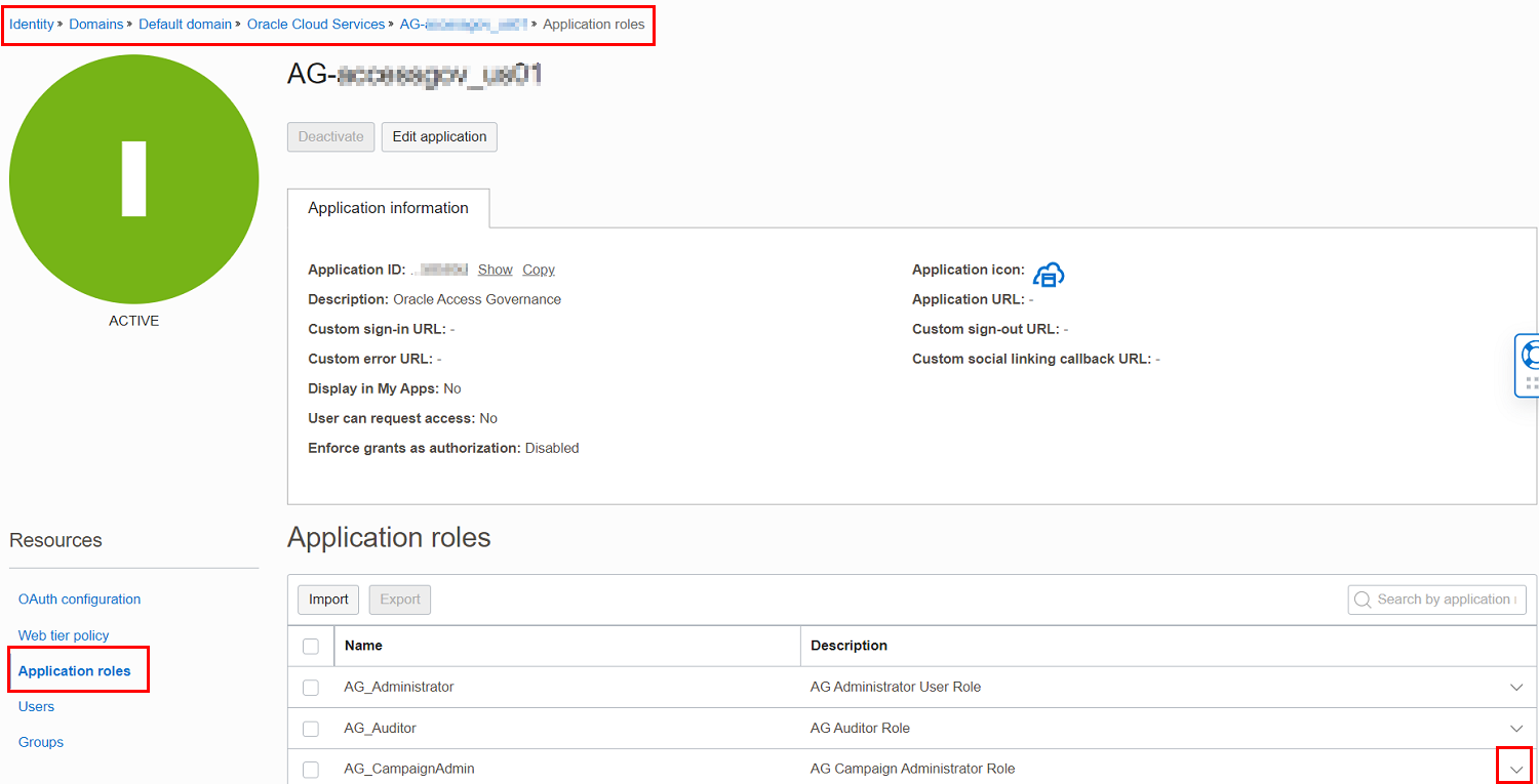 Application Roles within Oracle Access Governance Instance