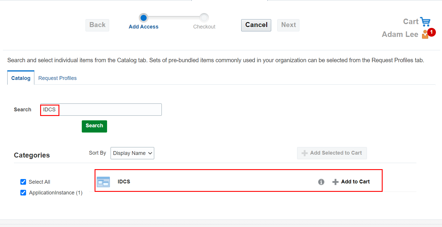Request Provision of IDCS Application for a User in OIG