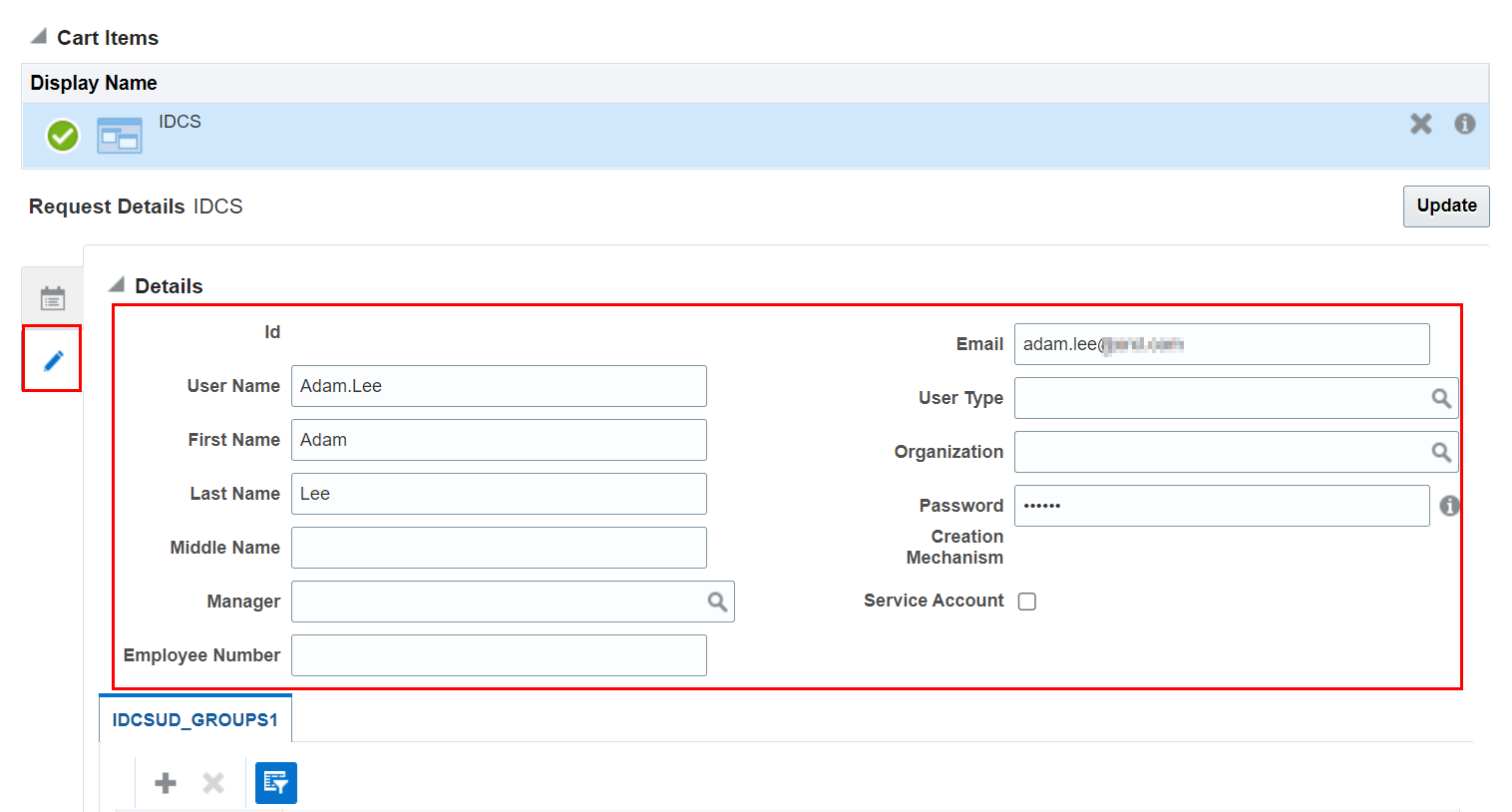 Request Provision of IDCS Application for a User in OIG