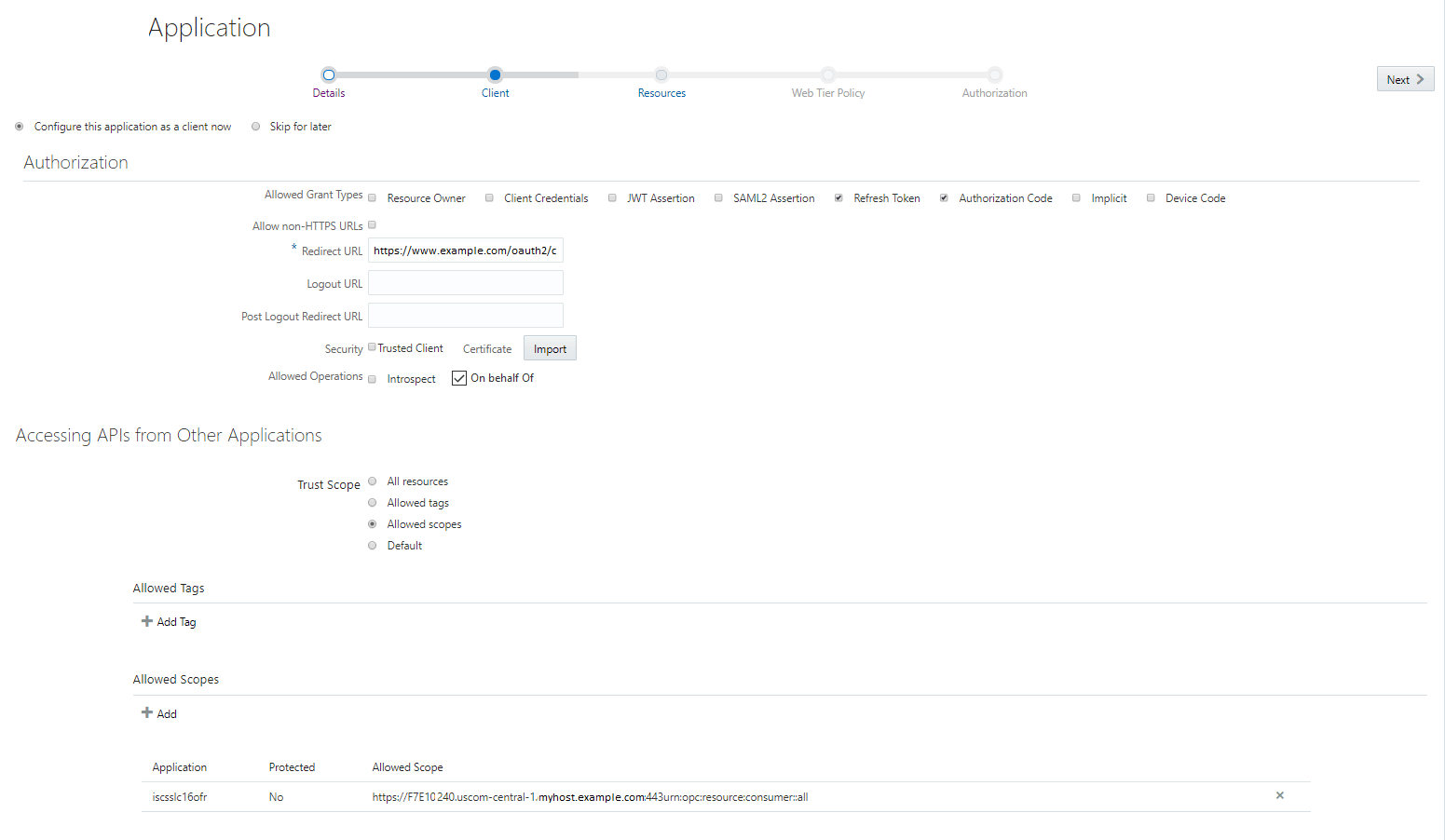 Client Configuration window in the trusted application Client Configuration window in the trusted application
