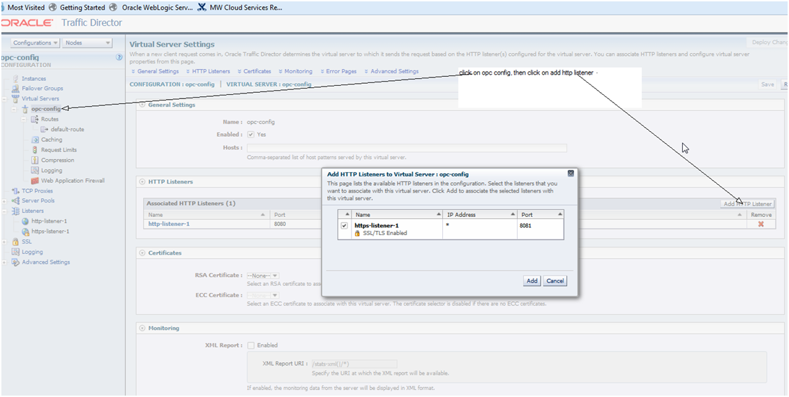 Screenshot shows HTTP listener being added to opc-config Screenshot shows HTTP listener being added to opc-config
