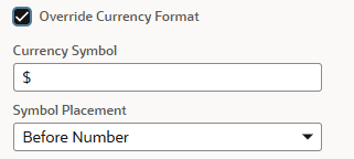 Override Currency Format box checked and currency symbol fields.