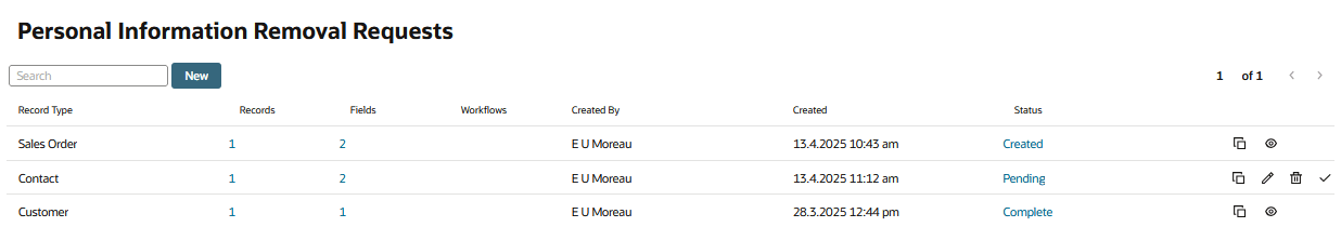 Personal Information Removal Request page showing Pending status.