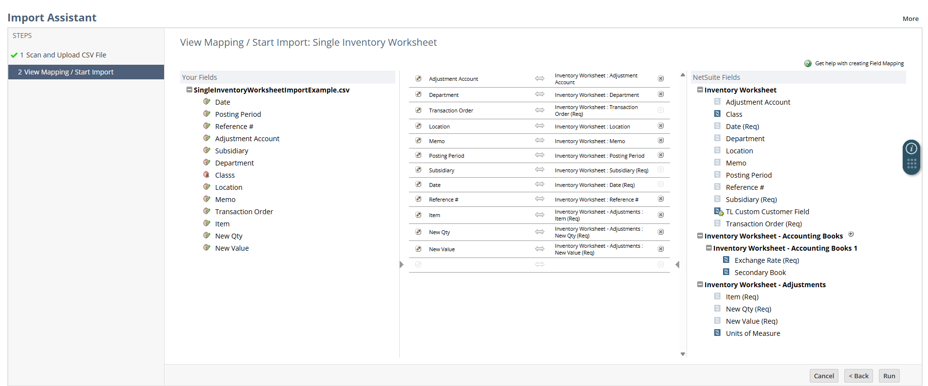 Import Assistant View Mapping/Start Import page.