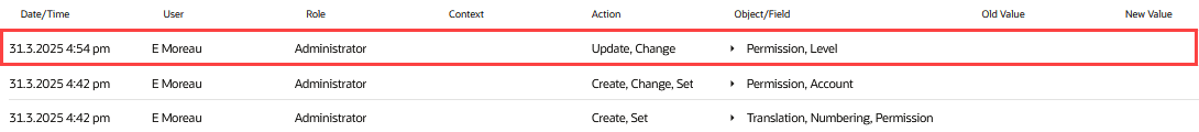 Sample Custom Transaction Type system notes v2 with an update action outlined in red.