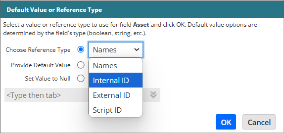 Setting the Reference Type to Internal ID