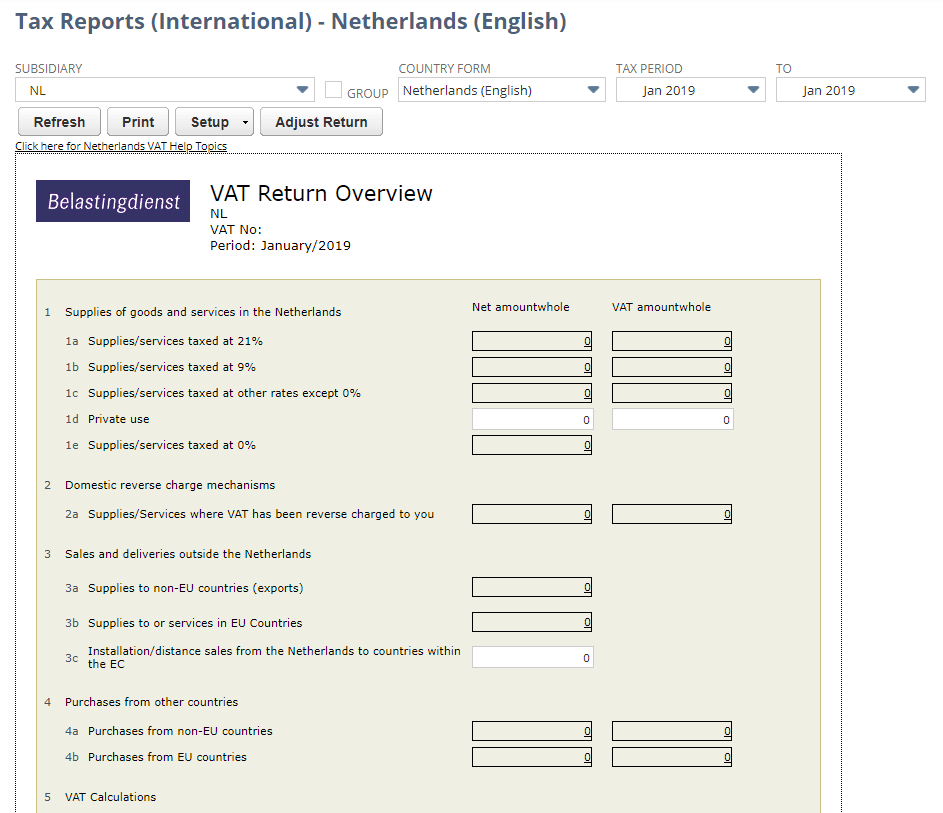 Screenshot of Netherlands VAT report