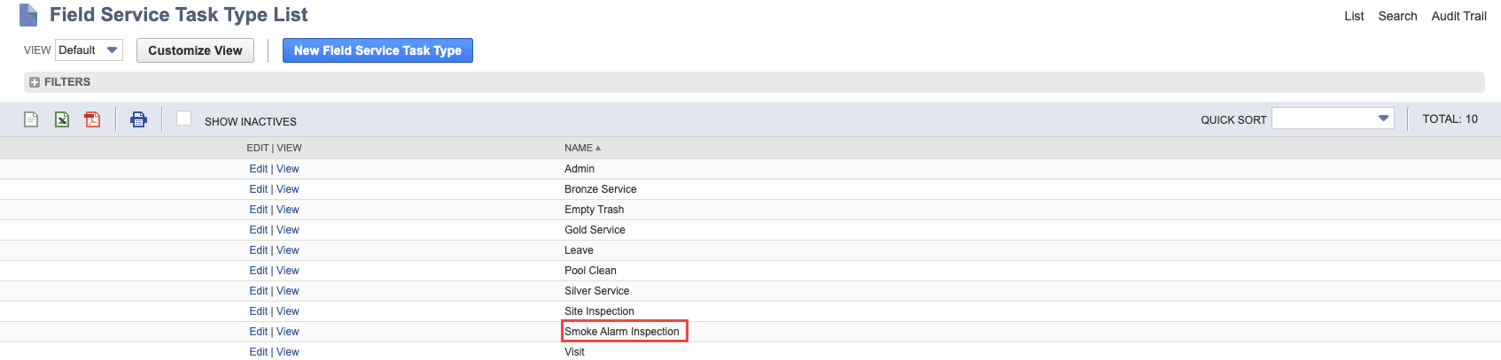 NetSuite task type screen.