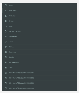 NextService Mobile child asset tabs.