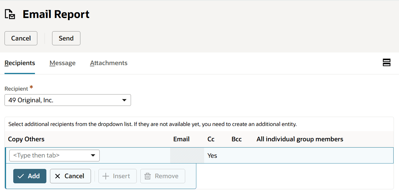 Email Report page