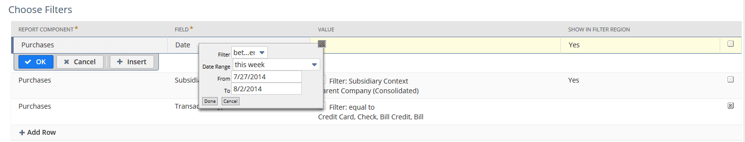 Example of setting the date range filter as 'this week'.