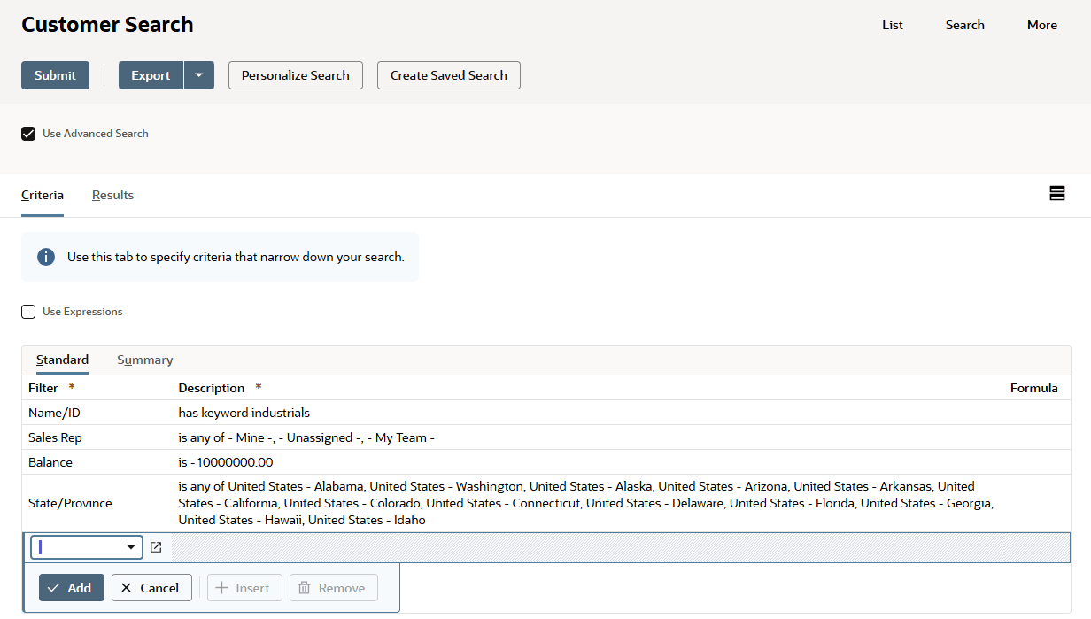 Customer Search example.