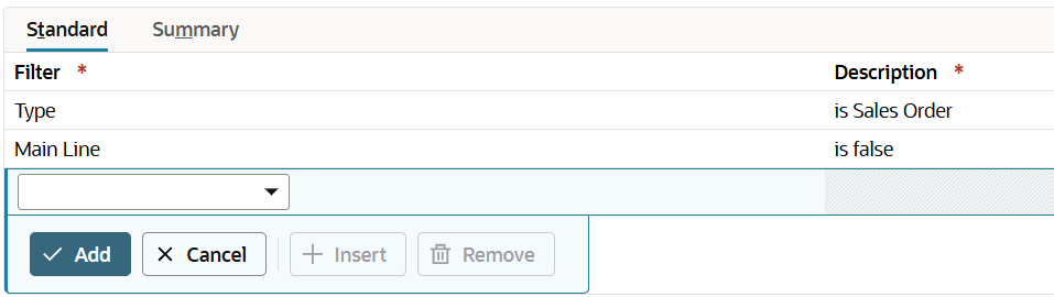 Filter field to define search criteria.