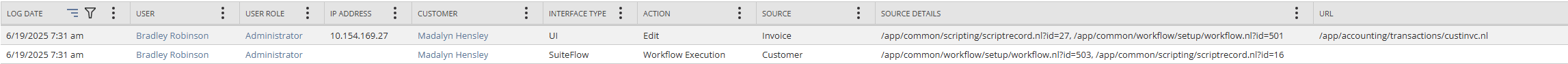 An example of a log where the workflow was triggered by a script.