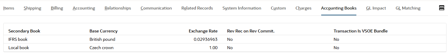 Exchange rate shown on the transaction.