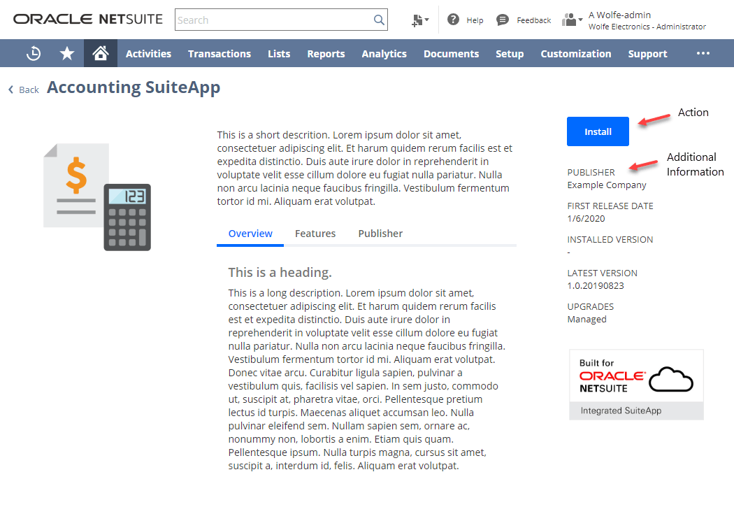 Example of a SuiteApp details page.
