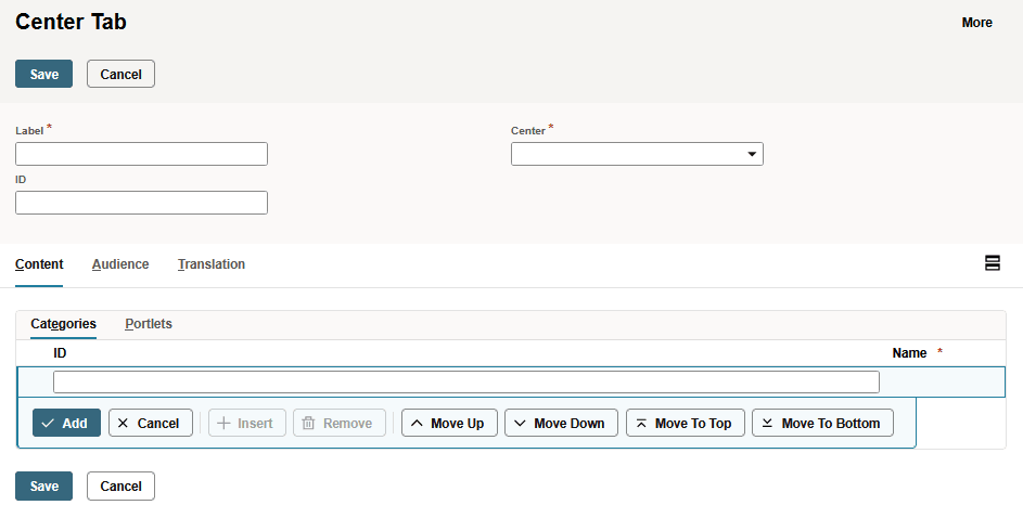 Sample blank Custom Center Tab page