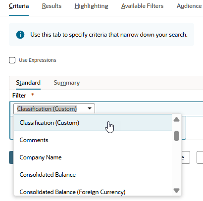Sample segment search filter list identifying custom segments.