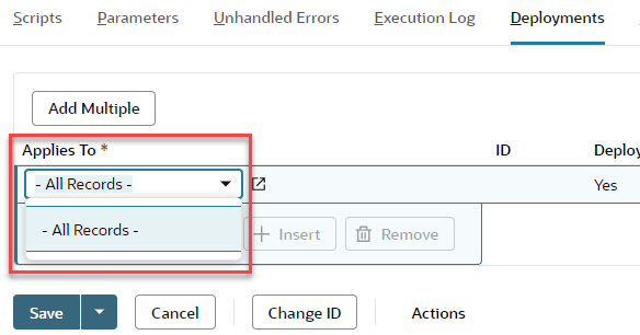An example of the Deployments subtab in a script deployment record.