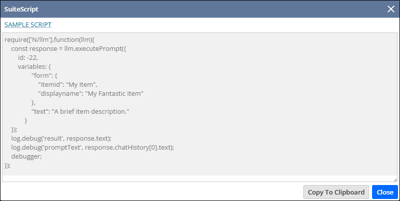 A generated code sample from a prompt in Prompt Studio.