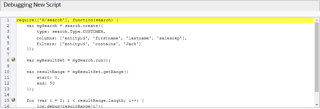 Script Debugger with two break points set.