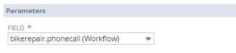 A portion of the Workflow Action window that shows the text 'bikerepair.phonecall (Workflow' entered in the Field field.
