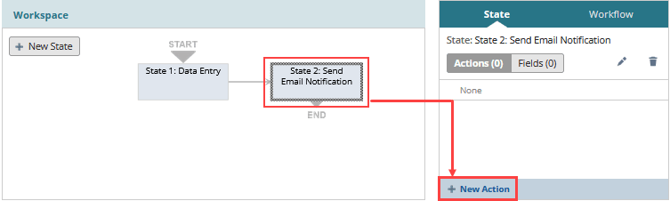 A portion of the context panel with the New Action icon highlighted.